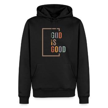 Affirmation spirituelle - Dieu est bon chrétien - Sweat à capuche Premium bio Homme - noir - Devant - Nico (187cm)