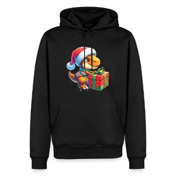 T-Rex Dino Weihnachtsmann packt Geschenke aus - Männer Premium Bio Hoodie - Schwarz - Vorne - Nico (187cm)
