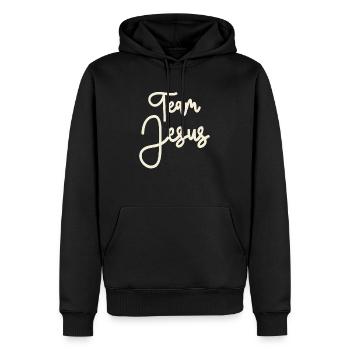 Team Jesus vereint euch in Glauben und Liebe - Männer Premium Bio Hoodie - Schwarz - Vorne - Nico (187cm)