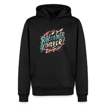 Rock n Roll forever Vintage Logo - Sweat à capuche Premium bio Homme - noir - Devant - Nico (187cm)