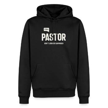 Pastor's Surprise - Christliches Zitat - Männer Premium Bio Hoodie - Schwarz - Vorne - Nico (187cm)