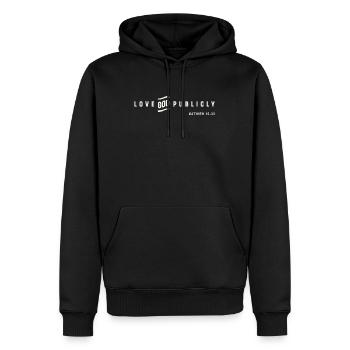 Aimez Dieu publiquement Matthieu 10:33 Citation chrétienne - Sweat à capuche Premium bio Homme - noir - Devant - Nico (187cm)