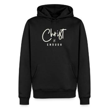 Christus ist genug inspirierendes christliches Zitat - Männer Premium Bio Hoodie - Schwarz - Vorne - Nico (187cm)