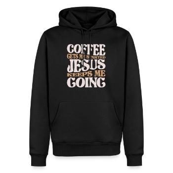 Le café et Jésus - Ma citation chrétienne quotidienne - Sweat à capuche Premium bio Homme - noir - Devant - Nico (187cm)