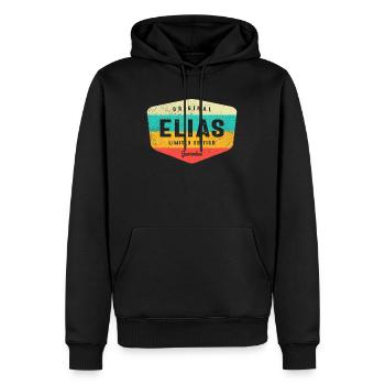 Nom personnalisé Elias - Elias - Sweat à capuche Premium bio Homme - noir - Devant - Nico (187cm)
