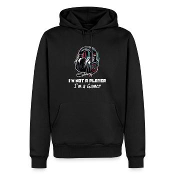 I'm not a Player but a Gamer Sprüche Shirt - Männer Premium Bio Hoodie - Schwarz - Vorne - Nico (187cm)