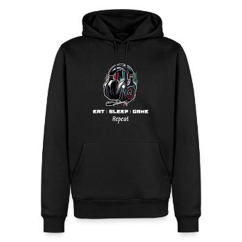 Eat Sleep Game Repeat Gamer Sprüche Shirt - Männer Premium Bio Hoodie - Schwarz - Vorne - Nico (187cm)