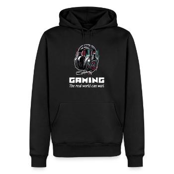 Gaming The real world can wait Gamer Sprüche Shirt - Männer Premium Bio Hoodie - Schwarz - Vorne - Nico (187cm)
