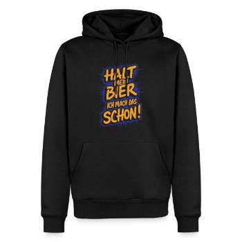 Halt mein Bier, ich mach das schon - Männer Premium Bio Hoodie - Schwarz - Vorne - Nico (187cm)