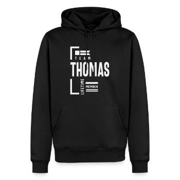Team Thomas Lifetime Member - Name Thomas - Men’s Premium Organic Hoodie - black - Front - Nico (187cm)