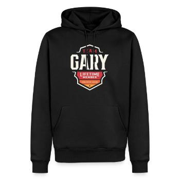 Équipe Gary Membre à vie Drôle de prénom Gary - Sweat à capuche Premium bio Homme - noir - Devant - Nico (187cm)