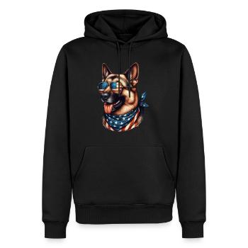 German Shepherd, Schäferhund, American Flag, Sonne - Männer Premium Bio Hoodie - Schwarz - Vorne - Nico (187cm)