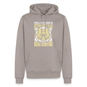 Ruhestandsplan gleich Wildjagt - Männer Premium Bio Hoodie - Taupe - Vorne - Nico (187cm)