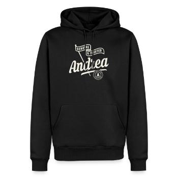 Nom Andrea Custom - Andrea - Sweat à capuche Premium bio Homme - noir - Devant - Nico (187cm)