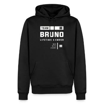 Équipe Bruno Membre à vie Prénom drôle Bruno - Sweat à capuche Premium bio Homme - noir - Devant - Nico (187cm)