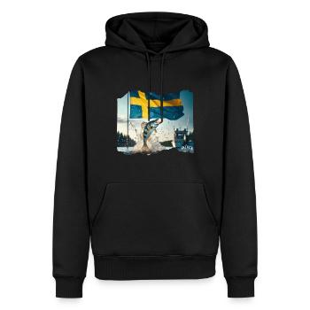 SUÈDE : berceau de la pêche au sandre - Sweat à capuche Premium bio Homme - noir - Devant - Nico (187cm)