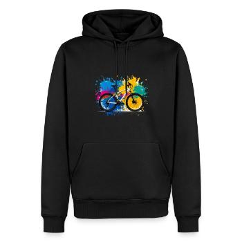 illustration,VTT,vélo de route,graffiti,coloré - Sweat à capuche Premium bio Homme - noir - Devant - Nico (187cm)