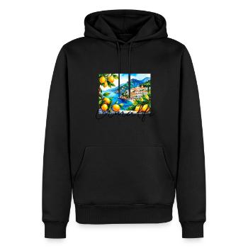 amalfi, zitronen, porzellan,landschaft,zitrone - Männer Premium Bio Hoodie - Schwarz - Vorne - Nico (187cm)