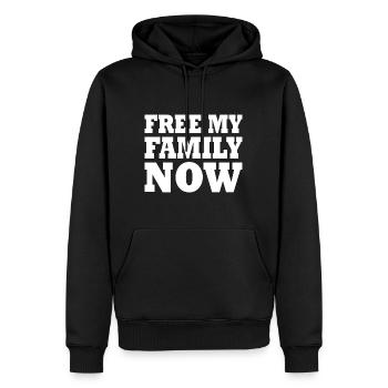 Free my family now - Männer Premium Bio Hoodie - Schwarz - Vorne - Nico (187cm)