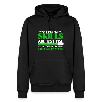 Toleranz gegenüber Idioten braucht Arbeit Frech - Männer Premium Bio Hoodie - Schwarz - Vorne - Nico (187cm)