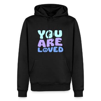 VOUS ÊTES AIMÉS - Sweat à capuche Premium bio Homme - noir - Devant - Nico (187cm)