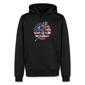 Football Américain Rétro Vintage Drapeau des États-Unis - Sweat à capuche Premium bio Homme - noir - Devant - Nico (187cm)