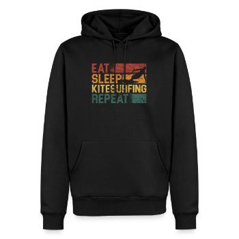 Essen Schlaf Kitesurfen Wiederholung Lustig - Männer Premium Bio Hoodie - Schwarz - Vorne - Nico (187cm)