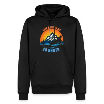 Das Leben beginnt bei 25 Knoten Lustiges Kitesurfen - Männer Premium Bio Hoodie - Schwarz - Vorne - Nico (187cm)