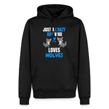 Verrückter Junge Waldtier Lustiges Geschenk Wolf - Männer Premium Bio Hoodie - Schwarz - Vorne - Nico (187cm)