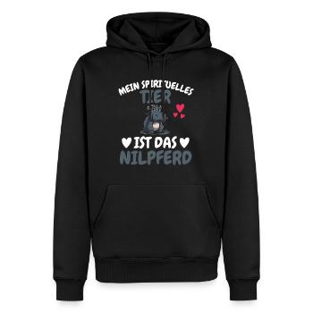 Hippo Mein spirituelles Tier ist das Nilpferd - Männer Premium Bio Hoodie - Schwarz - Vorne - Nico (187cm)