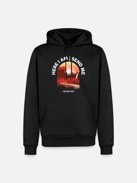 Aquí estoy Envíame el versículo de la Biblia - Herre Premium økologisk hoodie - sort