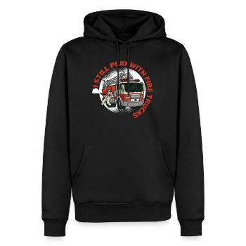 Still Play Fire Trucks Fireman - Men’s Premium Organic Hoodie - black - Front - Nico (187cm)