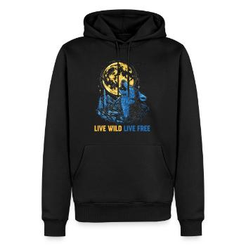 Howling Wolf Live Wild Live Kostenlos - Männer Premium Bio Hoodie - Schwarz - Vorne - Nico (187cm)