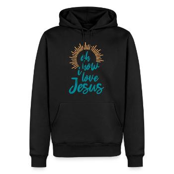 Oh comme j’aime Jésus, la foi chrétienne Jésus - Sweat à capuche Premium bio Homme - noir - Devant - Nico (187cm)