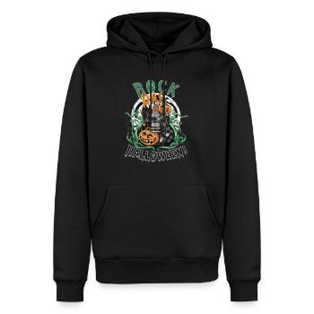 Rock das Halloween, Gitarre und Kürbis - Männer Premium Bio Hoodie - Schwarz - Vorne - Nico (187cm)
