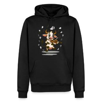 Vache Violoniste Adorable - Sweat à capuche Premium bio Homme - noir - Devant - Nico (187cm)