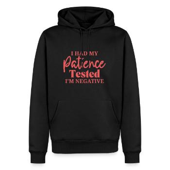 J’ai mis la patience à l’épreuve, je suis négatif à la procrastination - Sweat à capuche Premium bio Homme - noir - Devant - Nico (187cm)