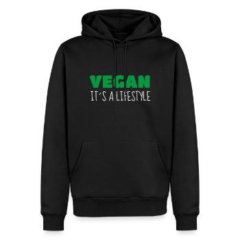 VEGAN - IT´S A LIFESTYLE - VEGANER - Männer Premium Bio Hoodie - Schwarz - Vorne - Nico (187cm)