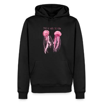 Qualle - Männer Premium Bio Hoodie - Schwarz - Vorne - Nico (187cm)