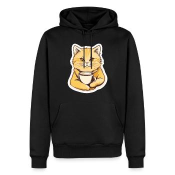 Kaffee-Katze - Männer Premium Bio Hoodie - Schwarz - Vorne - Nico (187cm)