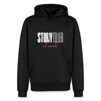 Storyteller at work - Männer Premium Bio Hoodie - Schwarz - Vorne - Nico (187cm)