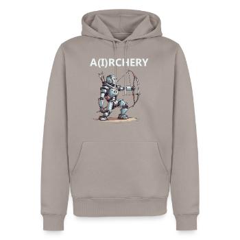 Bogenschütze - Männer Premium Bio Hoodie - Taupe - Vorne - Nico (187cm)