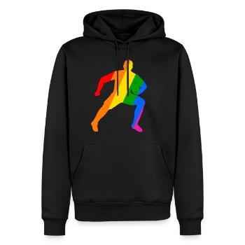 Rugby power in the rainbow - Men’s Premium Organic Hoodie - black - Front - Nico (187cm)