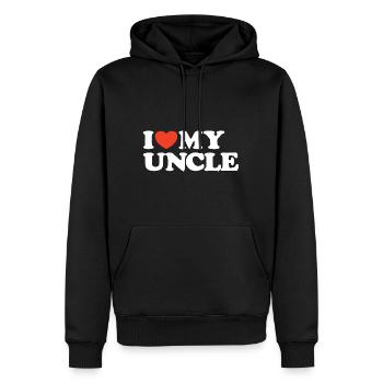 J’aime ma chemise cœur d’oncle - Sweat à capuche Premium bio Homme - noir - Devant - Nico (187cm)