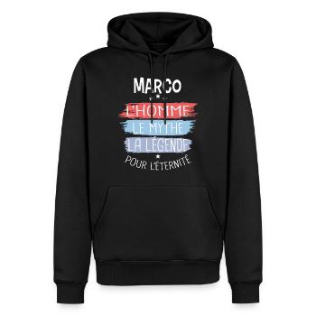 Marco l'homme le mythe la légende - Sweat à capuche Premium bio Homme - noir - Devant - Nico (187cm)