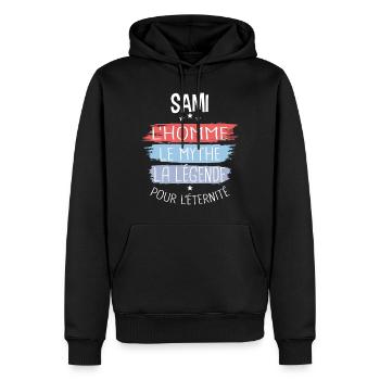 Sami l'homme le mythe la légende - Sweat à capuche Premium bio Homme - noir - Devant - Nico (187cm)