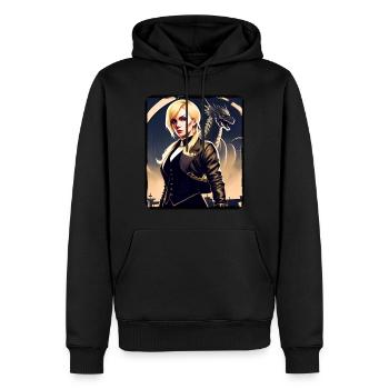 Fille blonde dans un style steampunk cool avec dragon - Sweat à capuche Premium bio Homme - noir - Devant - Nico (187cm)