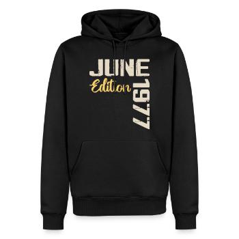 Né(e) en Juin 1977 Cadeau Juin 1977 Anniversaire - Sweat à capuche Premium bio Homme - noir - Devant - Nico (187cm)