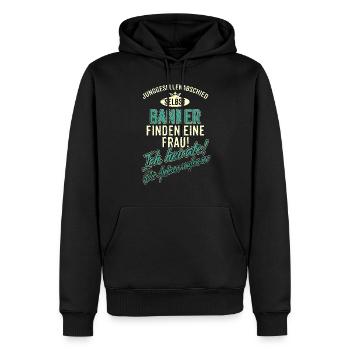 JGA BRAEUTIGAM - Banker - finden eine Frau - - Männer Premium Bio Hoodie - Schwarz - Vorne - Nico (187cm)