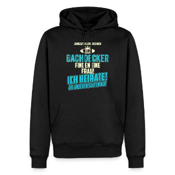 JGA BRAEUTIGAM - Dachdecker - strong sky blue - - Männer Premium Bio Hoodie - Schwarz - Vorne - Nico (187cm)